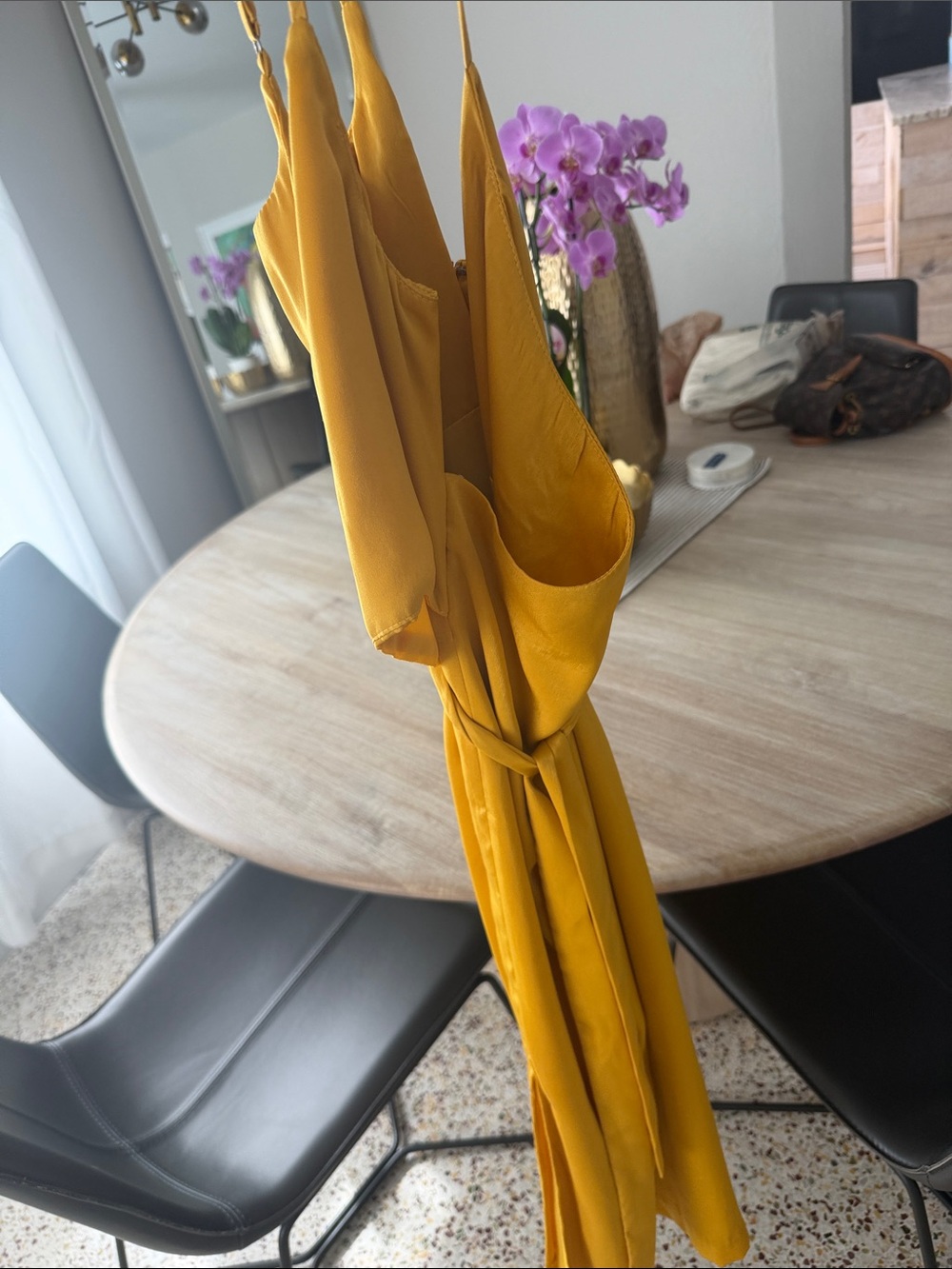 J.O.A. One-Shoulder Mustard Yellow Wrap Dress